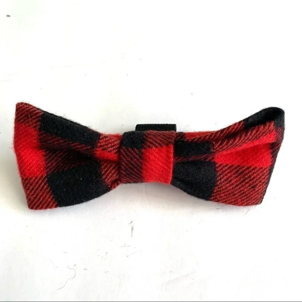 New Handmade 1 Dog Bow for Collar Red & Black Buffalo Check 4 x 2 inches